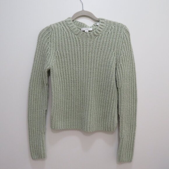 VINCE Crimped Cotton Crew Neck Sweater in White Jade Cropped Minimal Size XS NWT - Picture 2 of 14